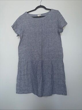 Garnet Hill Dress 100% Linen Short Sleeve Boho Beachy Lagenlook Coastal stripe